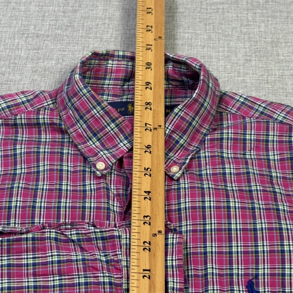 Ralph Lauren Button-Down Shirt Mens M Pink Plaid Long Sleeve Cotton Embroidered